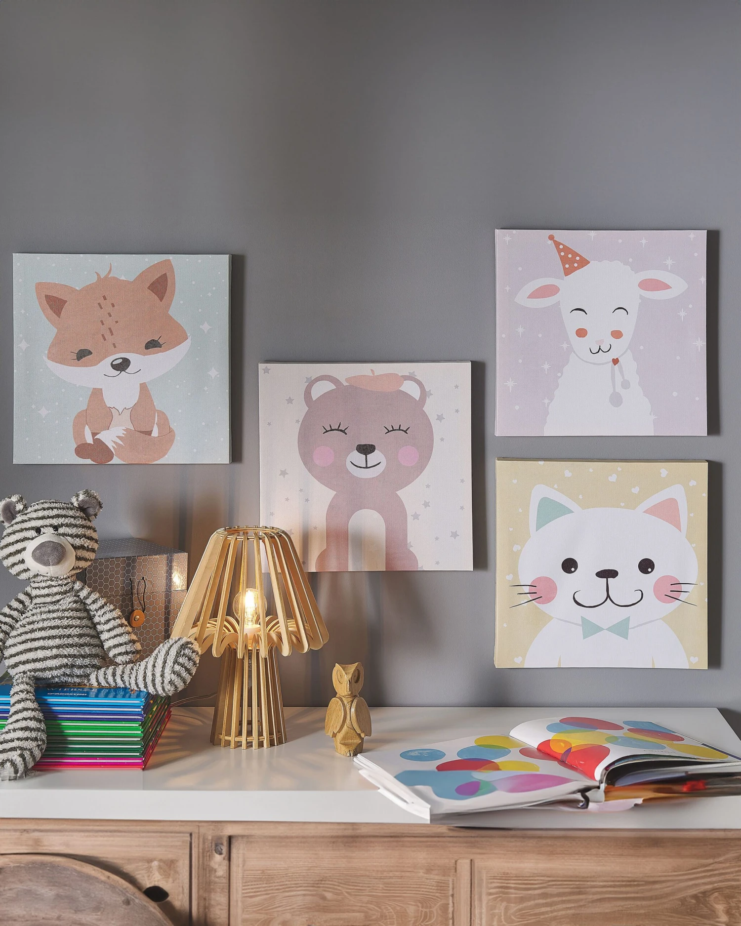 Set Of 4 Animal Canvas Art Prints 30 X 30 Cm Multicolour BOMBI - Image 2