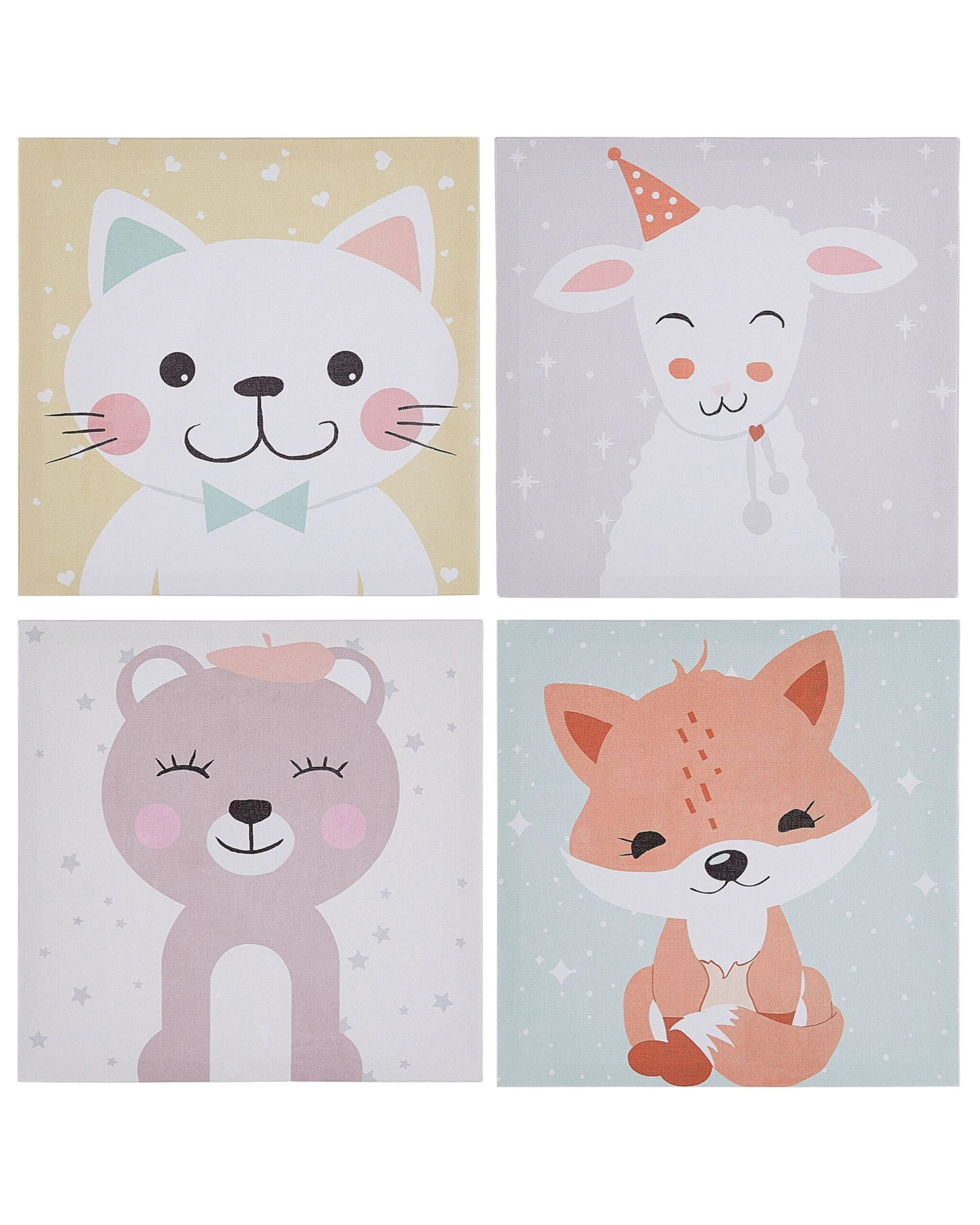 Set Of 4 Animal Canvas Art Prints 30 X 30 Cm Multicolour BOMBI