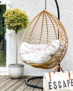 PE Rattan Hanging Chair With Stand Natural ARSITA -Cheap Furniture Store undef src sa picid 784690 type whitesh image