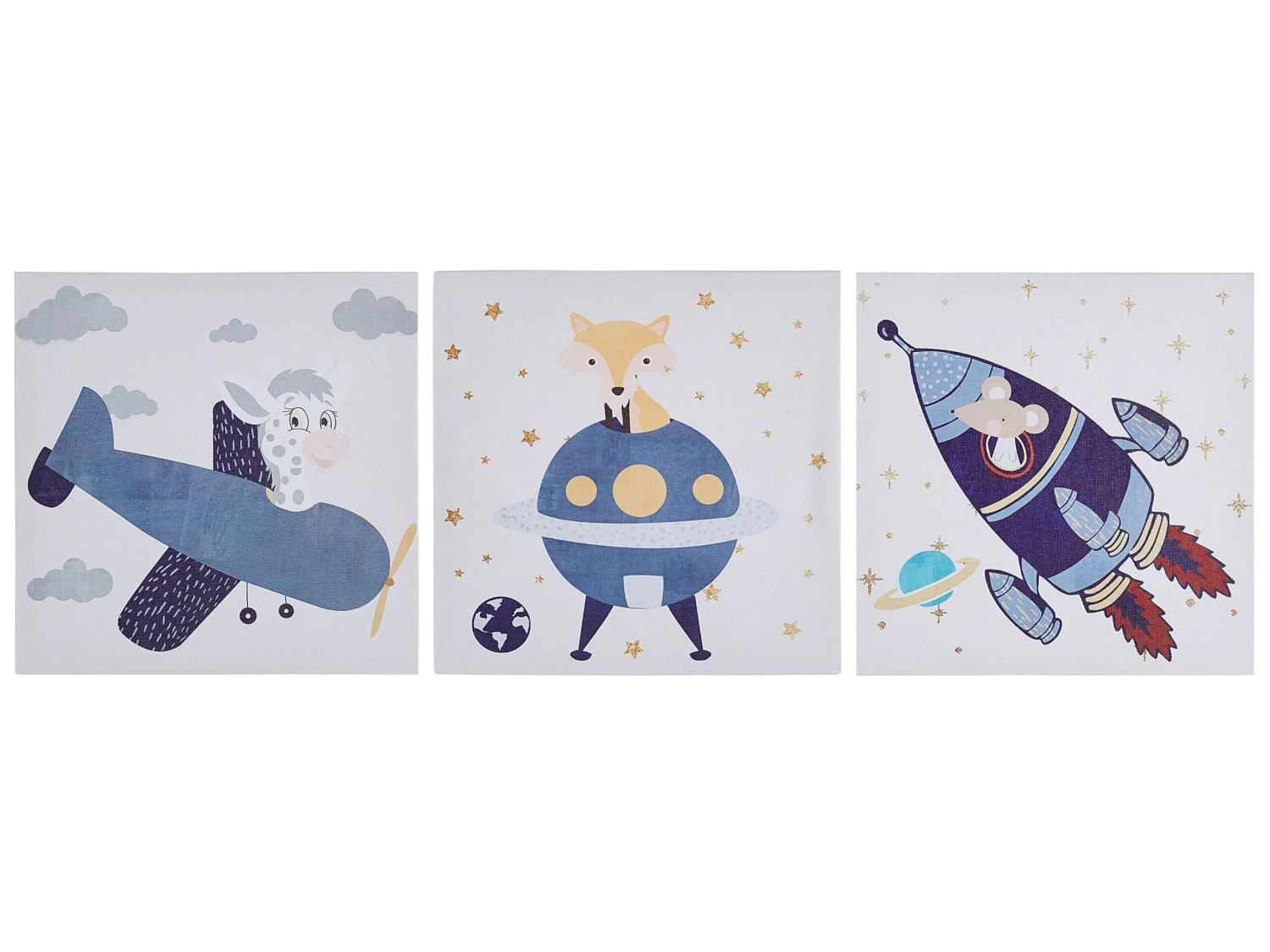 Set Of 3 Aircrafts Canvas Art Prints 30 X 30 Cm Multicolour DOBO