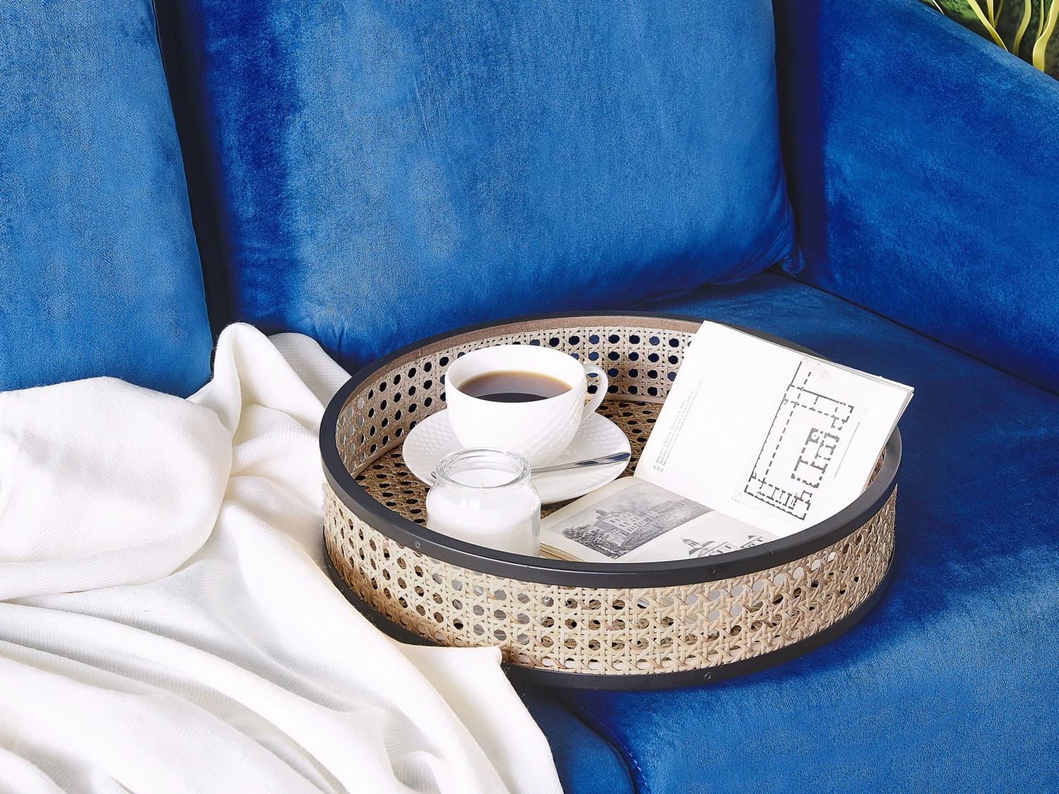 Tray Side Table Black With Light Rattan VIENNA - Image 10