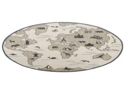Cotton Kids Rug Continents Print ⌀ 120 Cm Taupe KESDA -Cheap Furniture Store undef src sa picid 790784 type whitesh image
