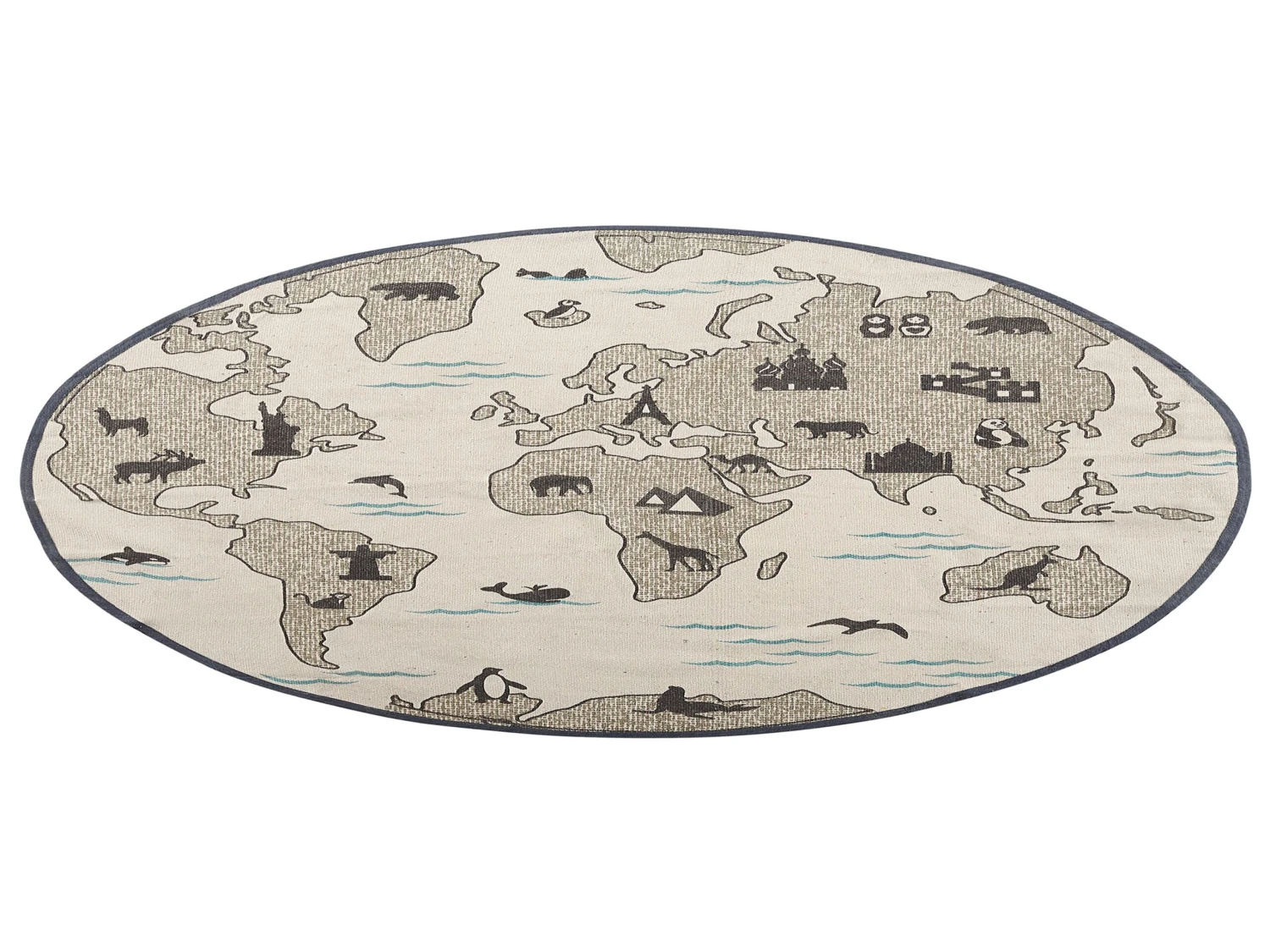 Cotton Kids Rug Continents Print ⌀ 120 Cm Taupe KESDA - Image 3