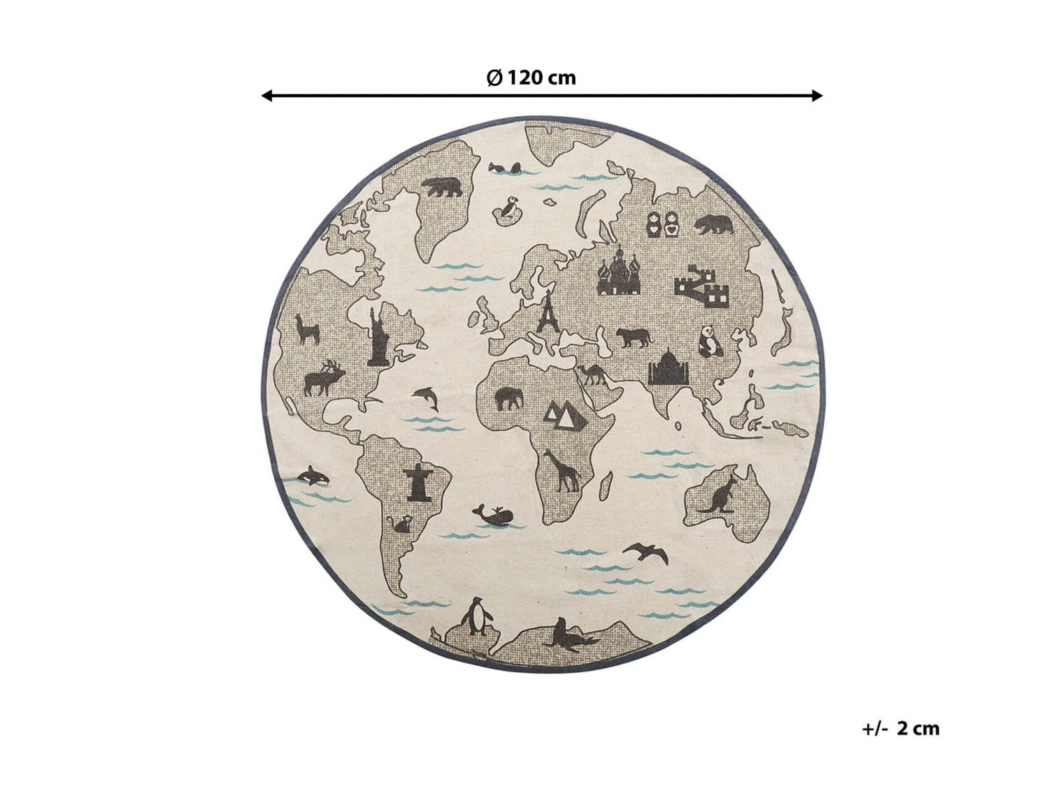 Cotton Kids Rug Continents Print ⌀ 120 Cm Taupe KESDA - Image 6