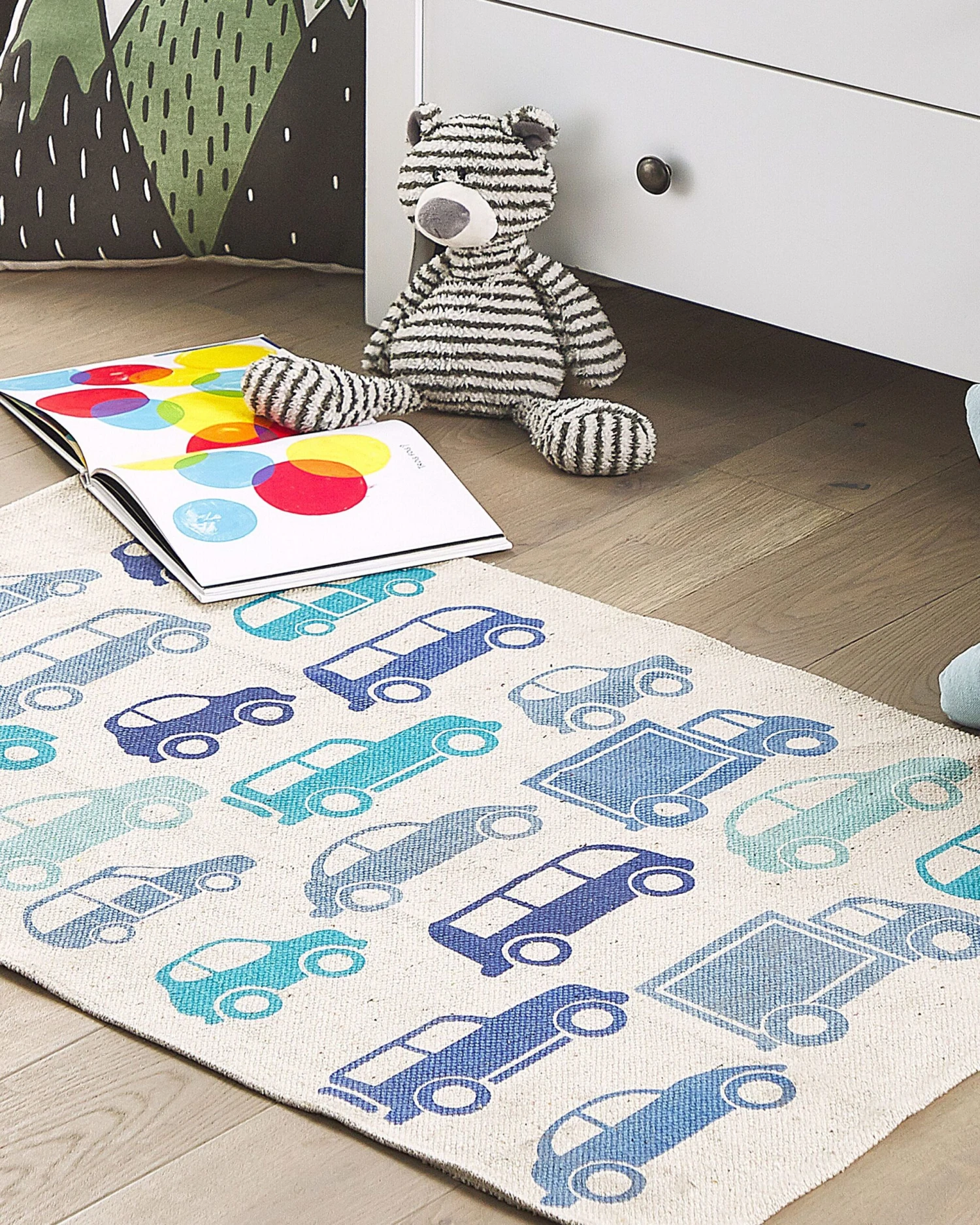Cotton Kids Rug Car Print 60 X 90 Cm Blue MADURAJ - Image 2