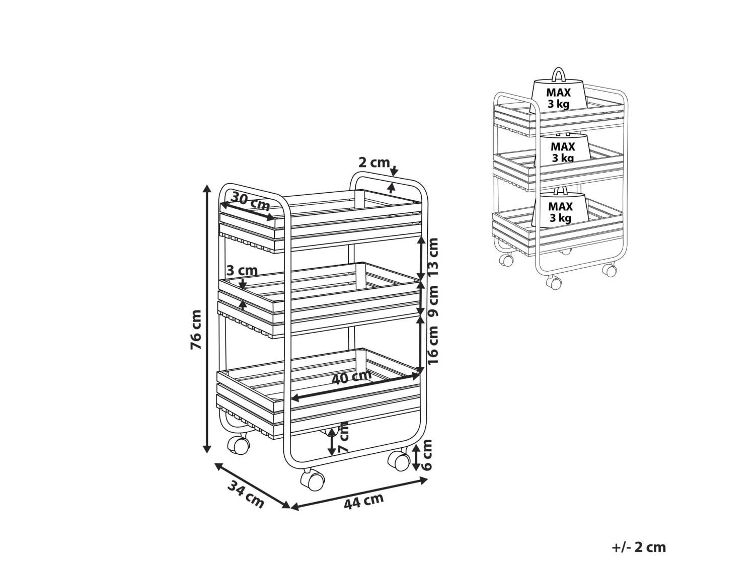 3 Tier Kitchen Trolley Light Wood With Black FORMIA - Image 6