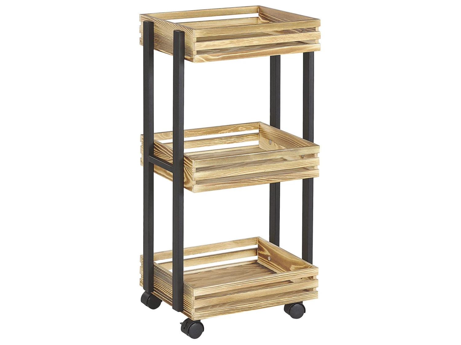 3 Tier Kitchen Trolley Light Wood With Black LETINO 3 3 Tier Kitchen Trolley Light Wood With Black LETINO