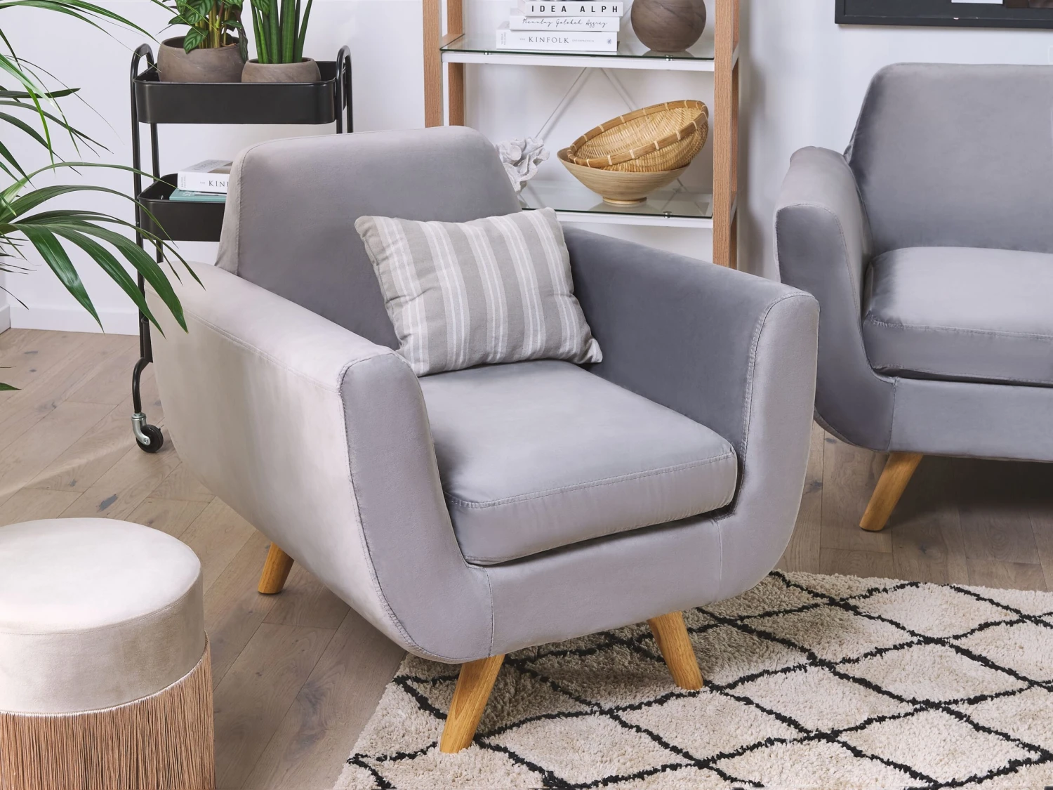 Velvet Armchair With Removable Cover Grey BERNES 4 Velvet Armchair With Removable Cover Grey BERNES - Image 2