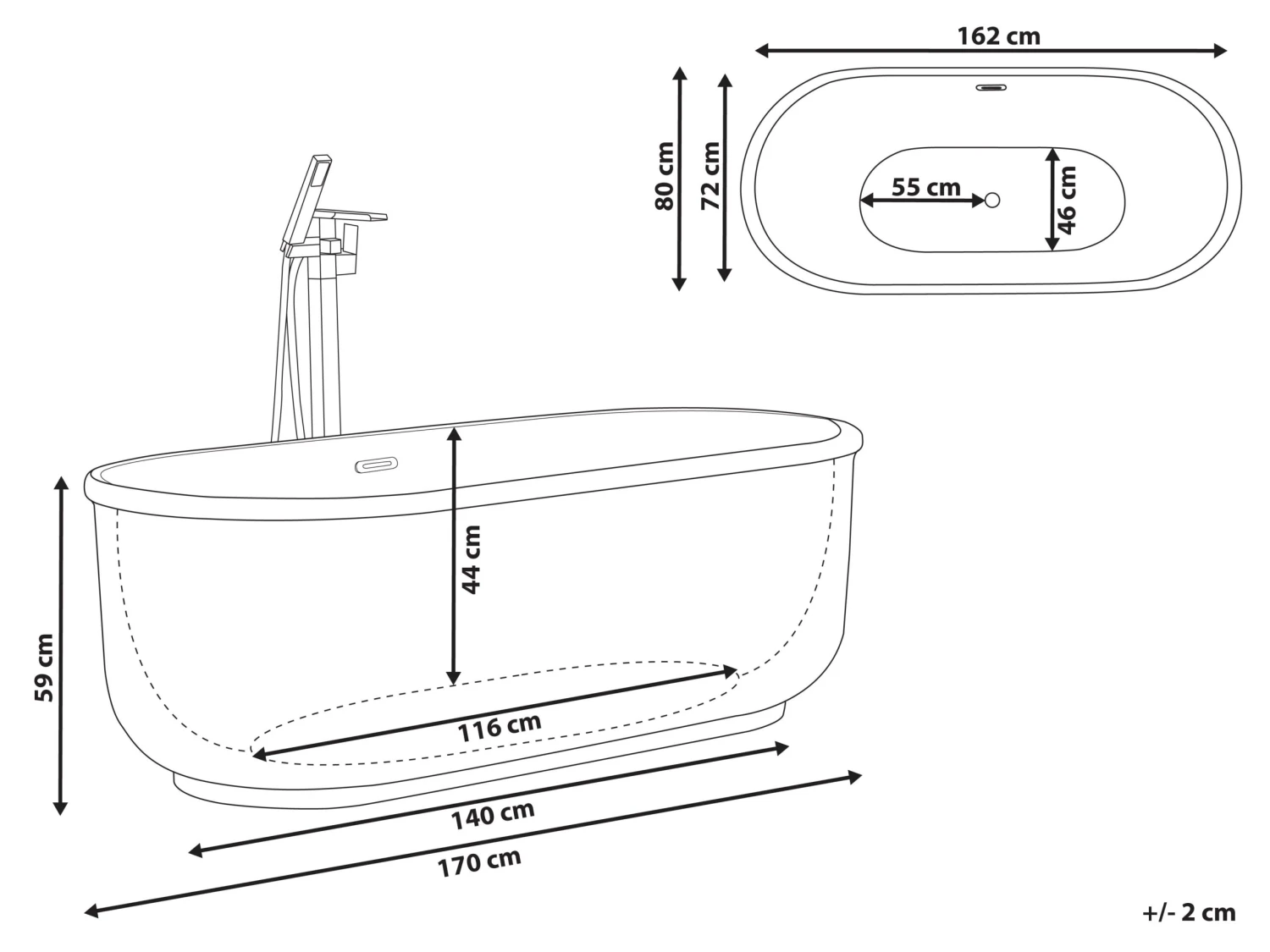 Freestanding Bath 1700 X 800 Mm Gold PINEL - Image 10