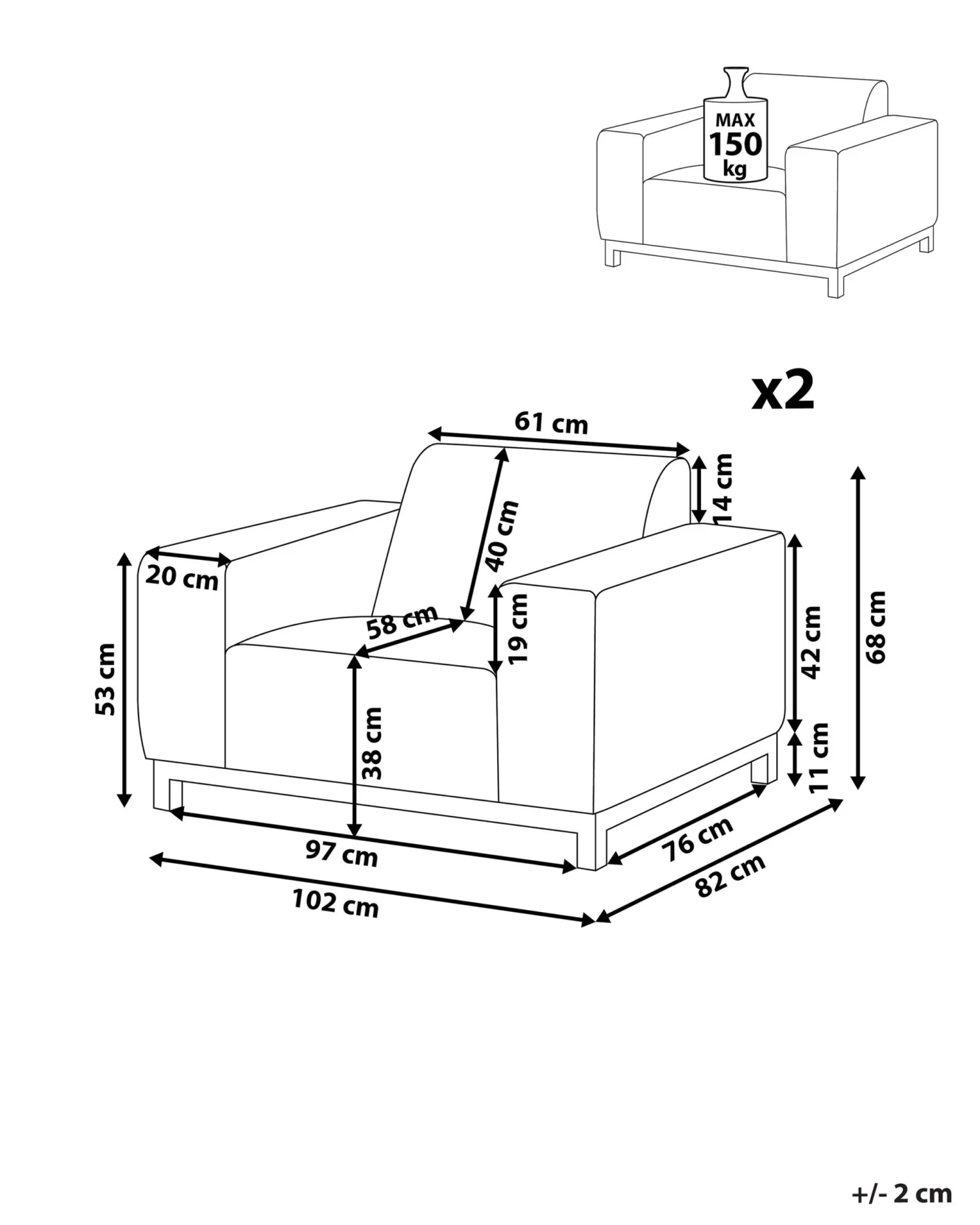 Set Of 2 Garden Armchairs Beige With Black ROVIGO - Image 10
