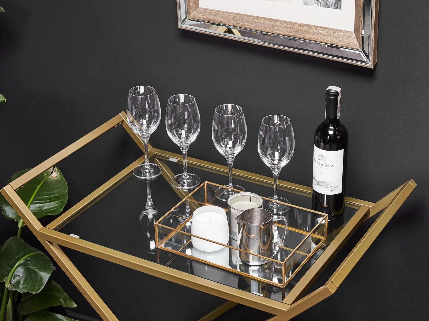 Metal Drinks Trolley With Glass Top Gold IVERA - Image 5