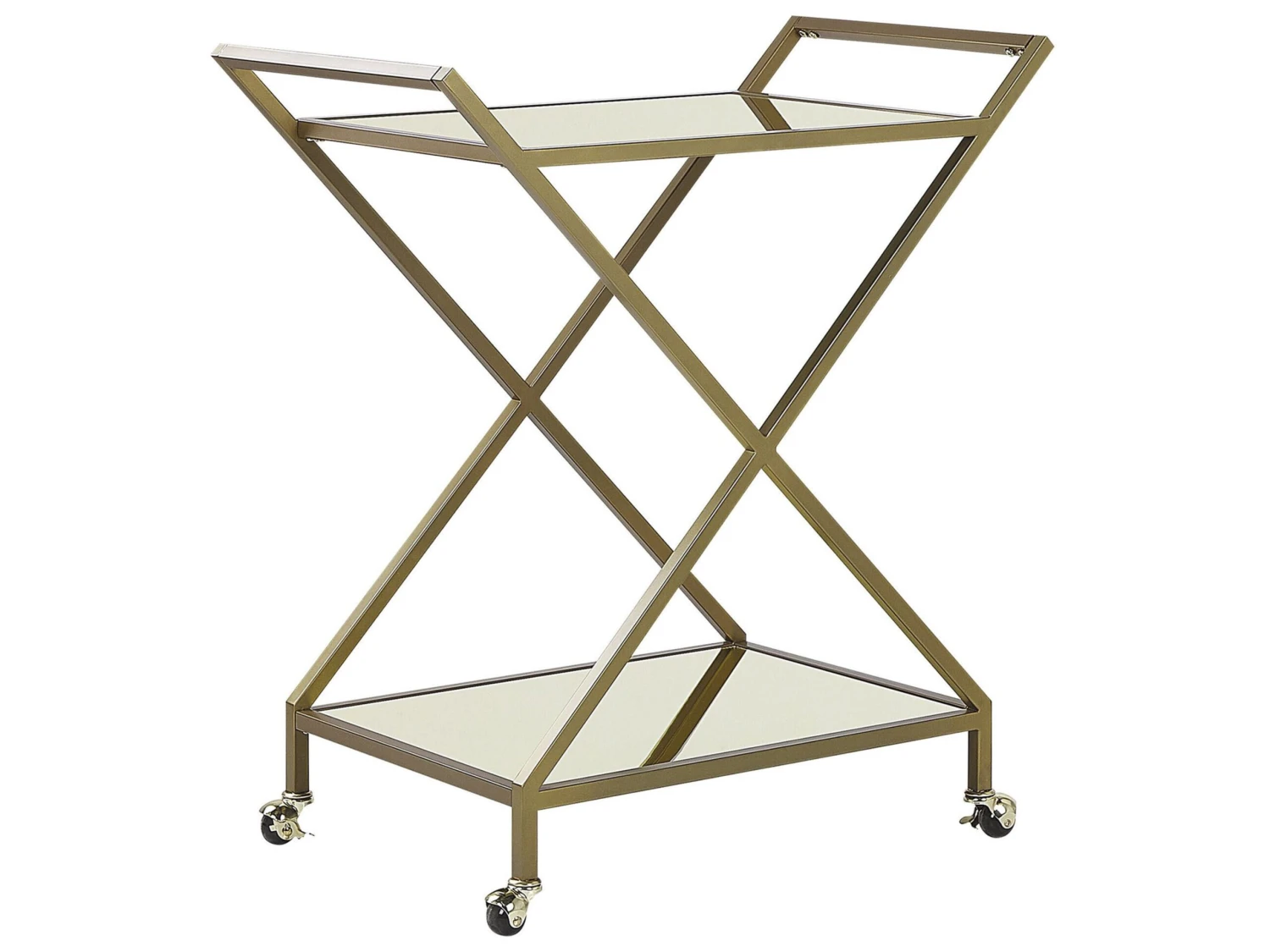 Metal Drinks Trolley With Mirrored Top Gold IVERA
