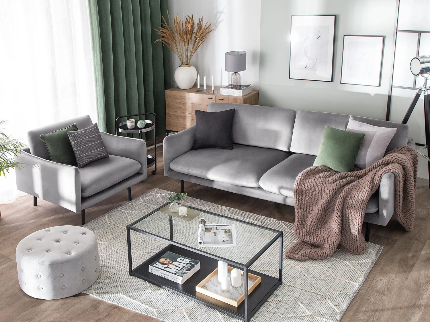 Velvet Fabric Armchair Grey VINTERBRO 10 Velvet Fabric Armchair Grey VINTERBRO - Image 8