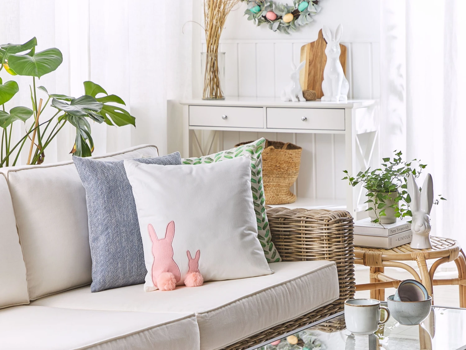 Set Of 2 Cushions Rabbit Print 45 X 45 Cm White PHLOX - Image 2