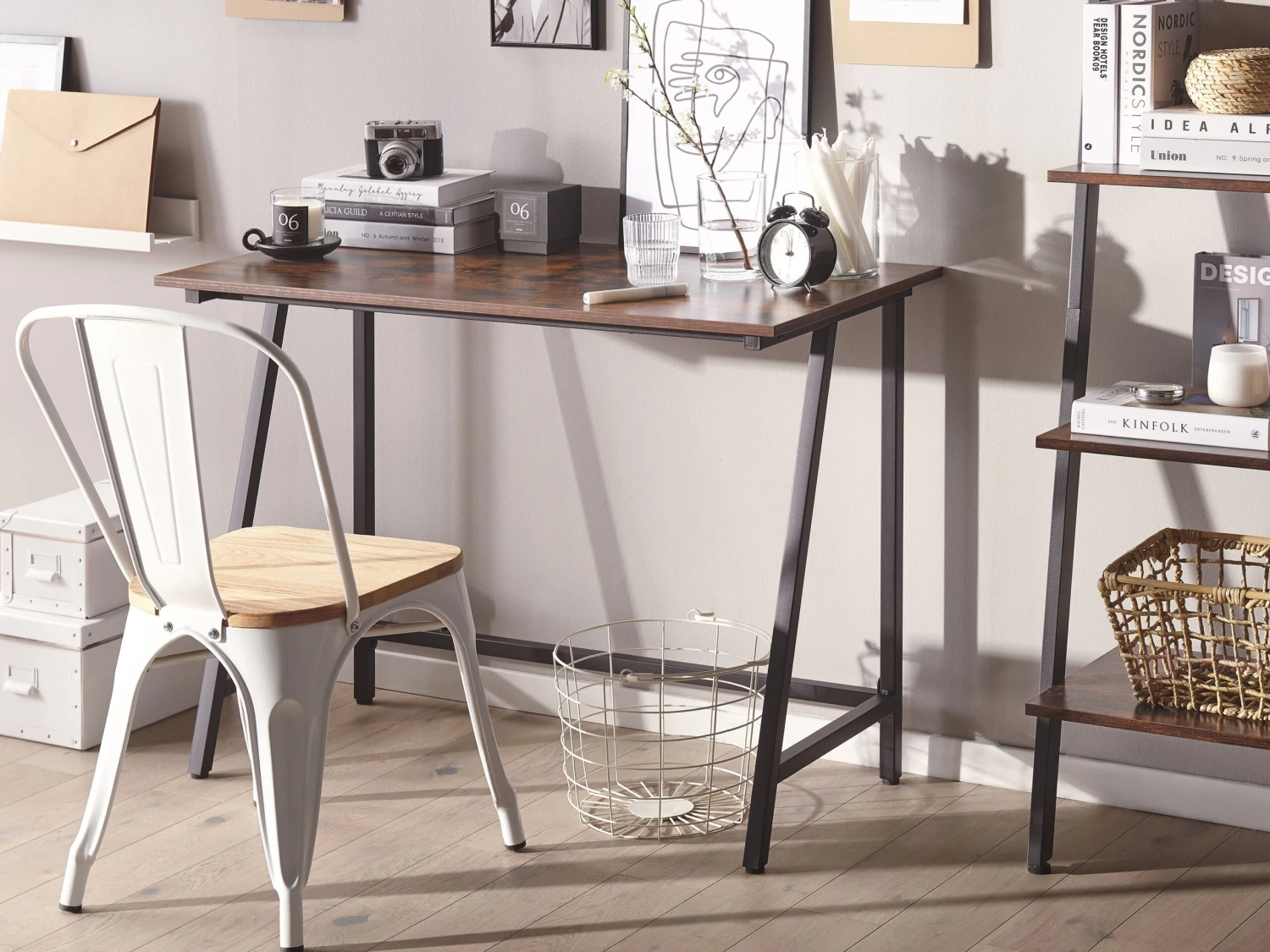 Home Office Desk 100 X 50 Cm Dark Wood With Black VILSECK 4 Home Office Desk 100 X 50 Cm Dark Wood With Black VILSECK - Image 2