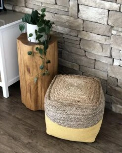 Jute Woven Pouffe Yellow KIRAMA -Cheap Furniture Store undef src sa picid 800980 type whitesh image