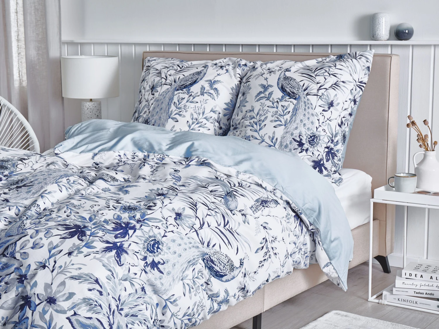 Cotton Duvet Cover Set Floral Pattern White And Blue BALLARD Various Sizes - Image 2