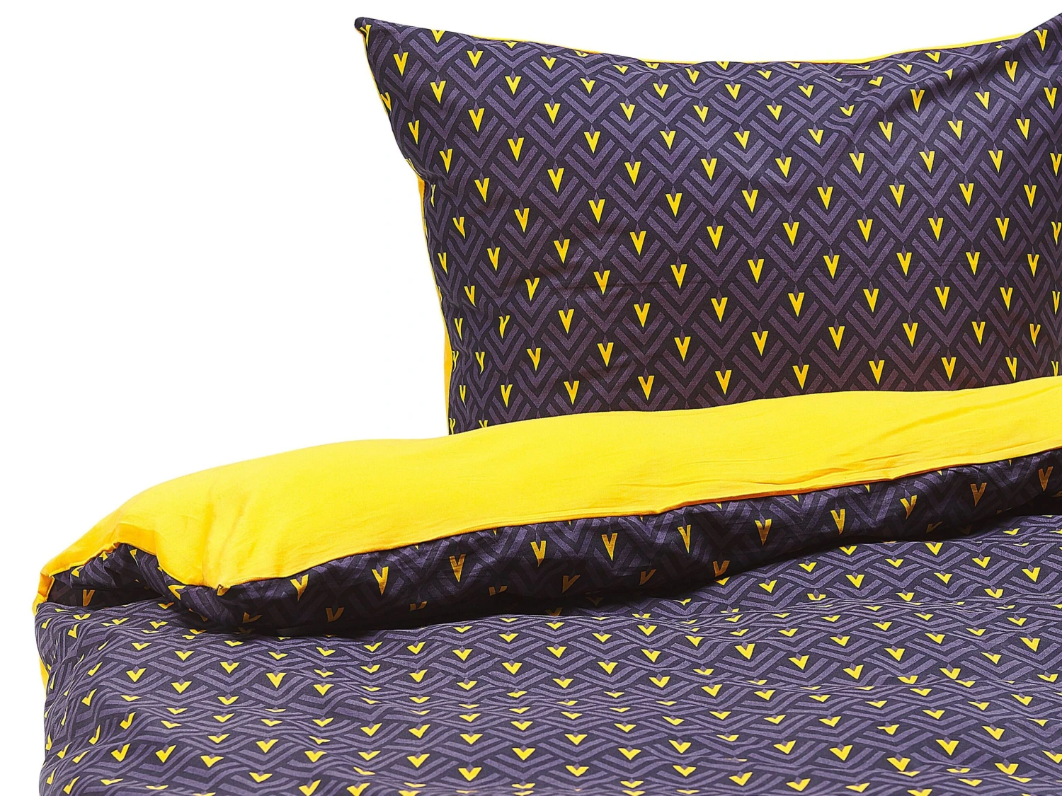 Cotton Duvet Cover Set Chevron Pattern Dark Blue And Yellow WALLINGFORD Various Sizes