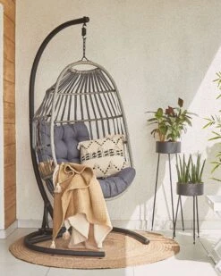 PE Rattan Hanging Chair With Stand Dark Grey SESIA -Cheap Furniture Store undef src sa picid 806046 type whitesh image