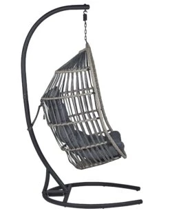 PE Rattan Hanging Chair With Stand Dark Grey SESIA -Cheap Furniture Store undef src sa picid 806051 type whitesh image