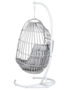 PE Rattan Hanging Chair With Stand Light Grey SESIA -Cheap Furniture Store undef src sa picid 806060 type whitesh image