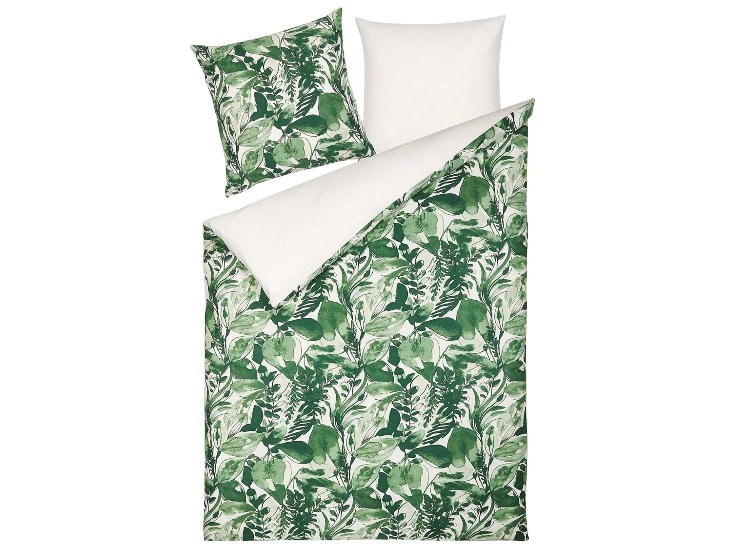 Cotton Duvet Cover Set Leaf Pattern White And Green GREENWOOD Various Sizes - Image 4