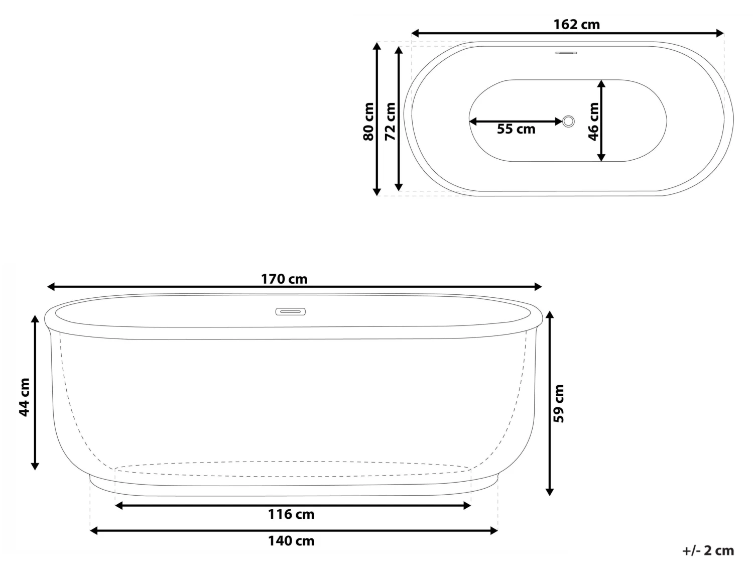 Freestanding Bath 1700 X 800 Mm Black PINEL - Image 10