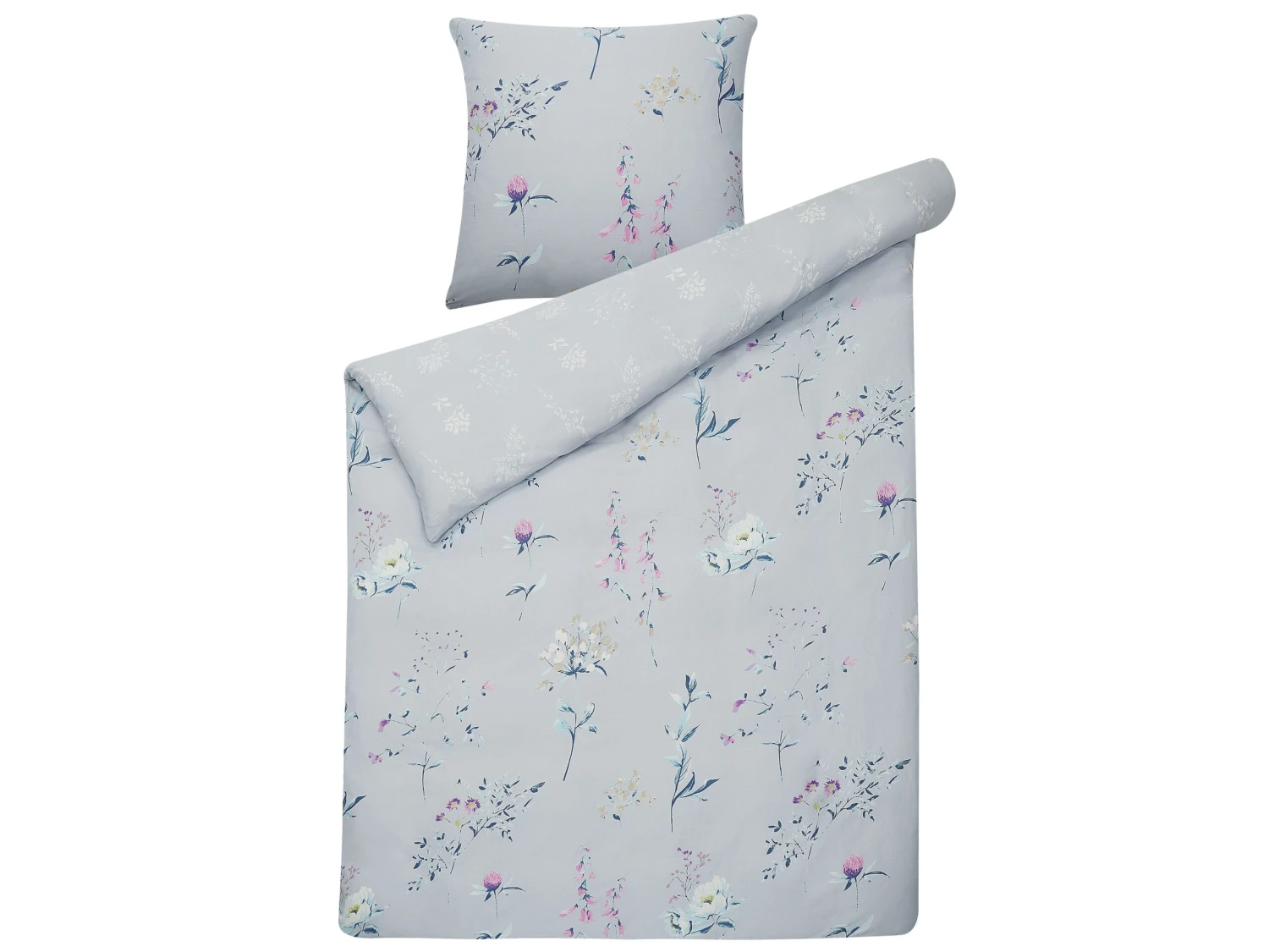 Cotton Duvet Cover Set Flower Pattern Light Blue EVERGREEN Various Sizes - Image 3