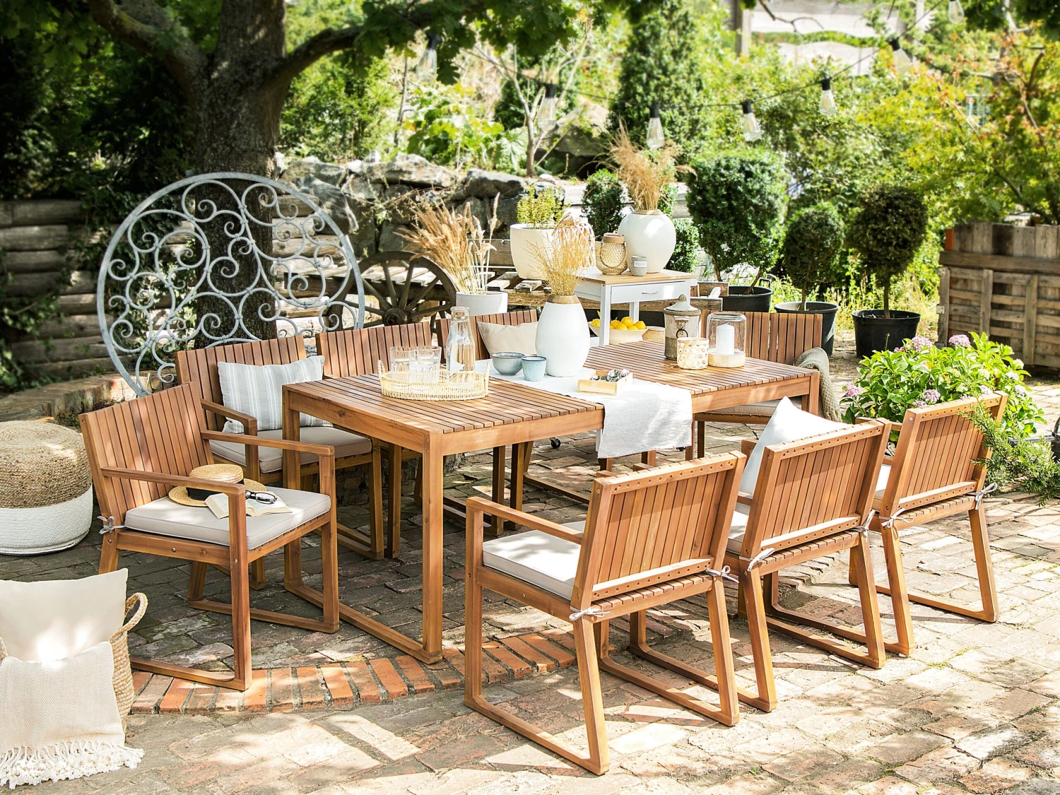 6 Seater Acacia Wood Garden Dining Set With Taupe Cushions SASSARI - Image 2