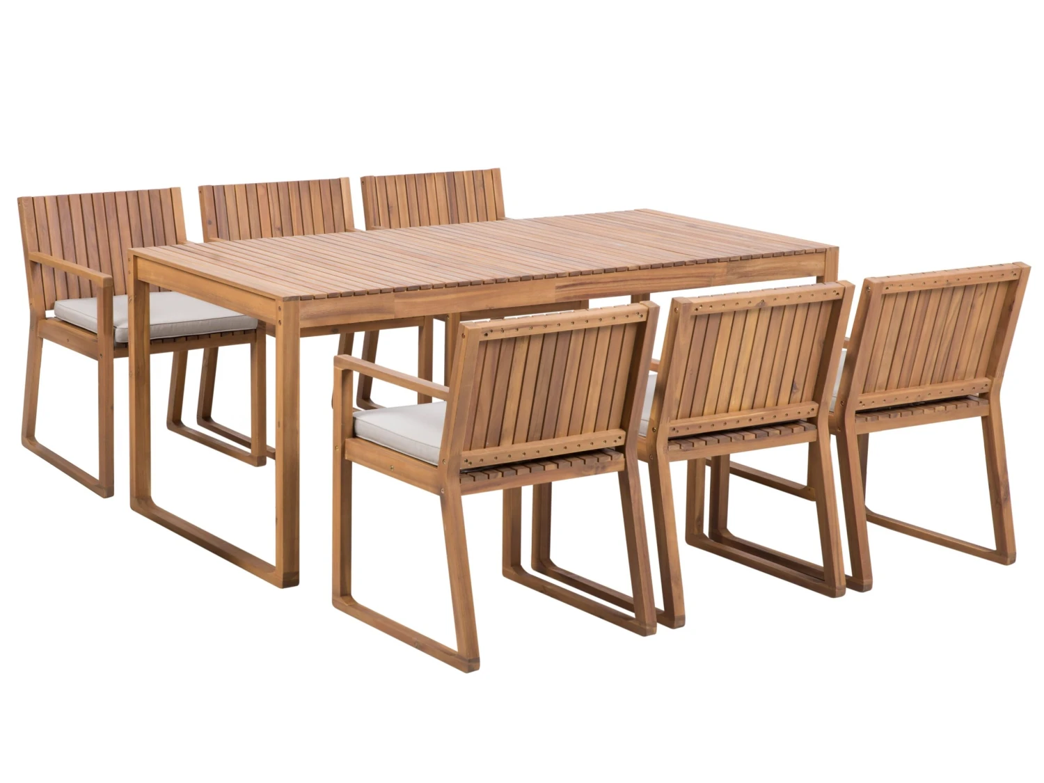 6 Seater Acacia Wood Garden Dining Set With Taupe Cushions SASSARI