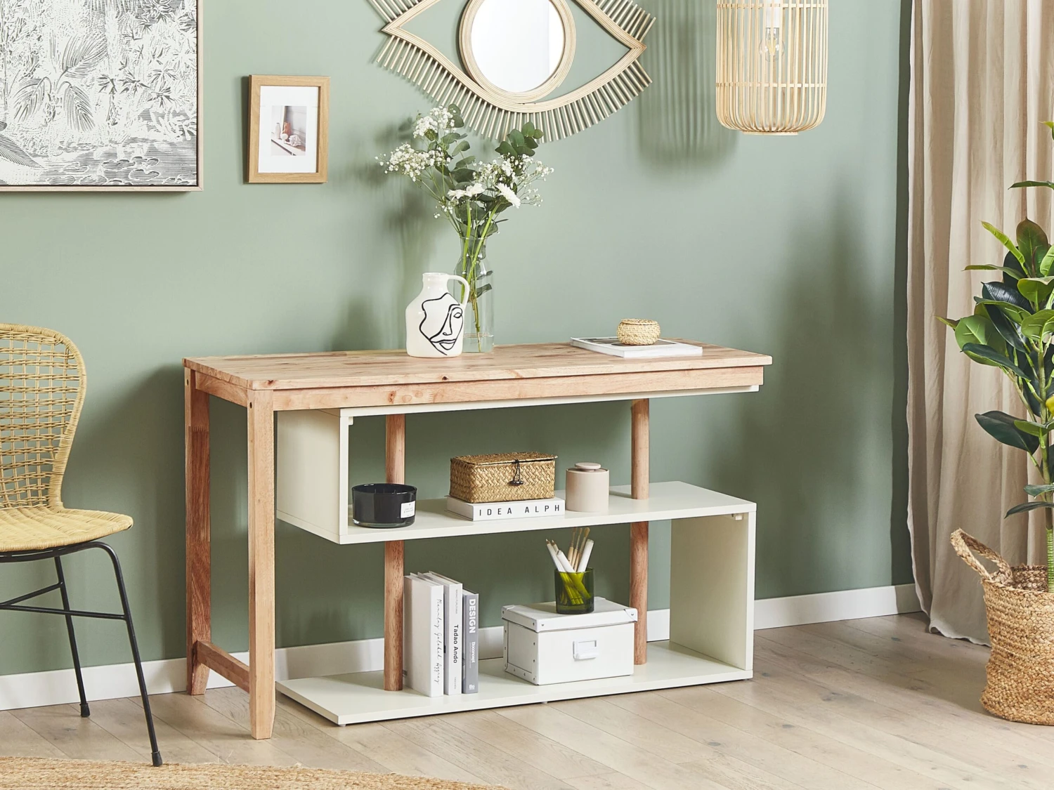 Convertible Desk With Bookshelf 120 X 45 Cm Light Wood And White CHANDLER - Image 3