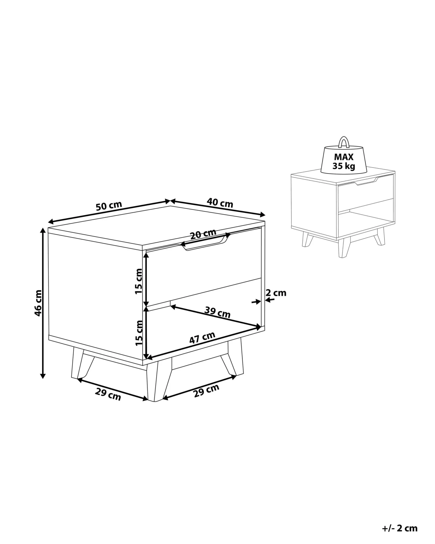 1 Drawer Bedside Table Light Wood With Black SPENCER - Image 9