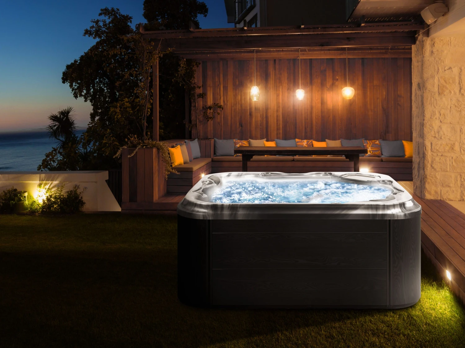Square Hot Tub With LED Grey TULAROSA - Image 2