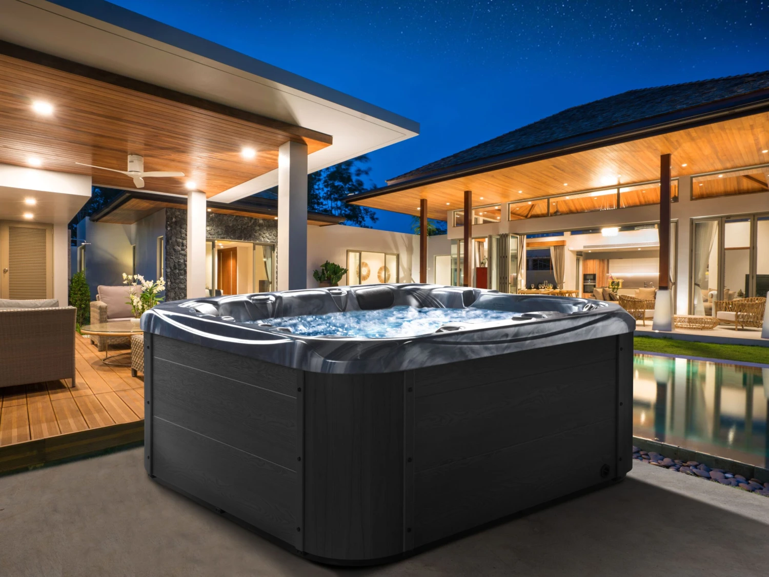 Square Hot Tub With LED Grey LASTARRIA 4 Square Hot Tub With LED Grey LASTARRIA - Image 2