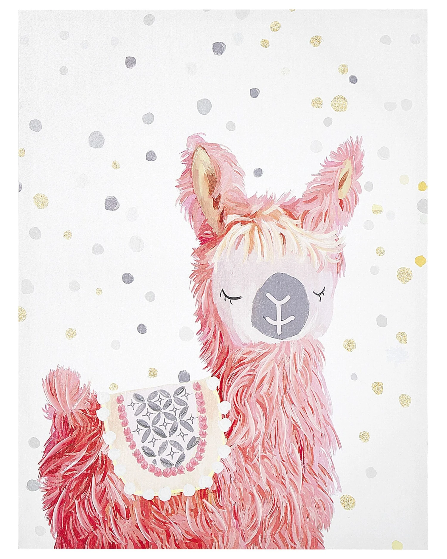 Llama Canvas Wall Art 60 X 80 Cm Pink And White AFASSA