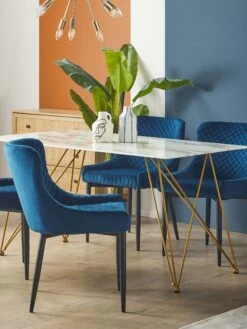 Dining Table 140 X 80 Cm Marble Effect White With Gold KENTON -Cheap Furniture Store undef src sa picid 820046 type whitesh image