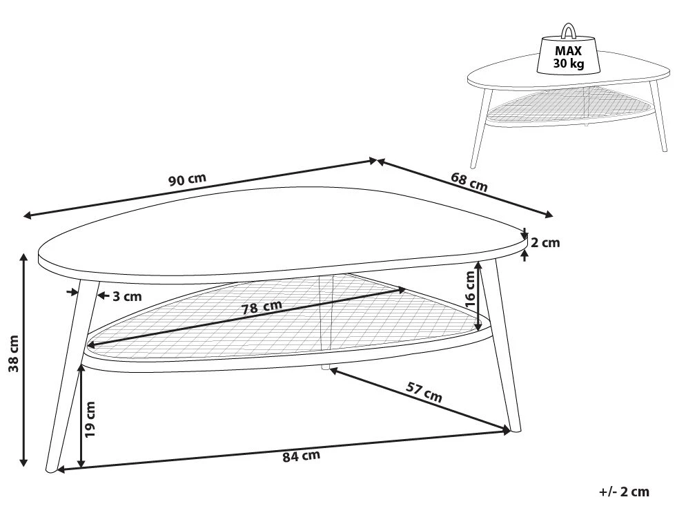Coffee Table With Shelf Light Wood With Black DORENA - Image 8