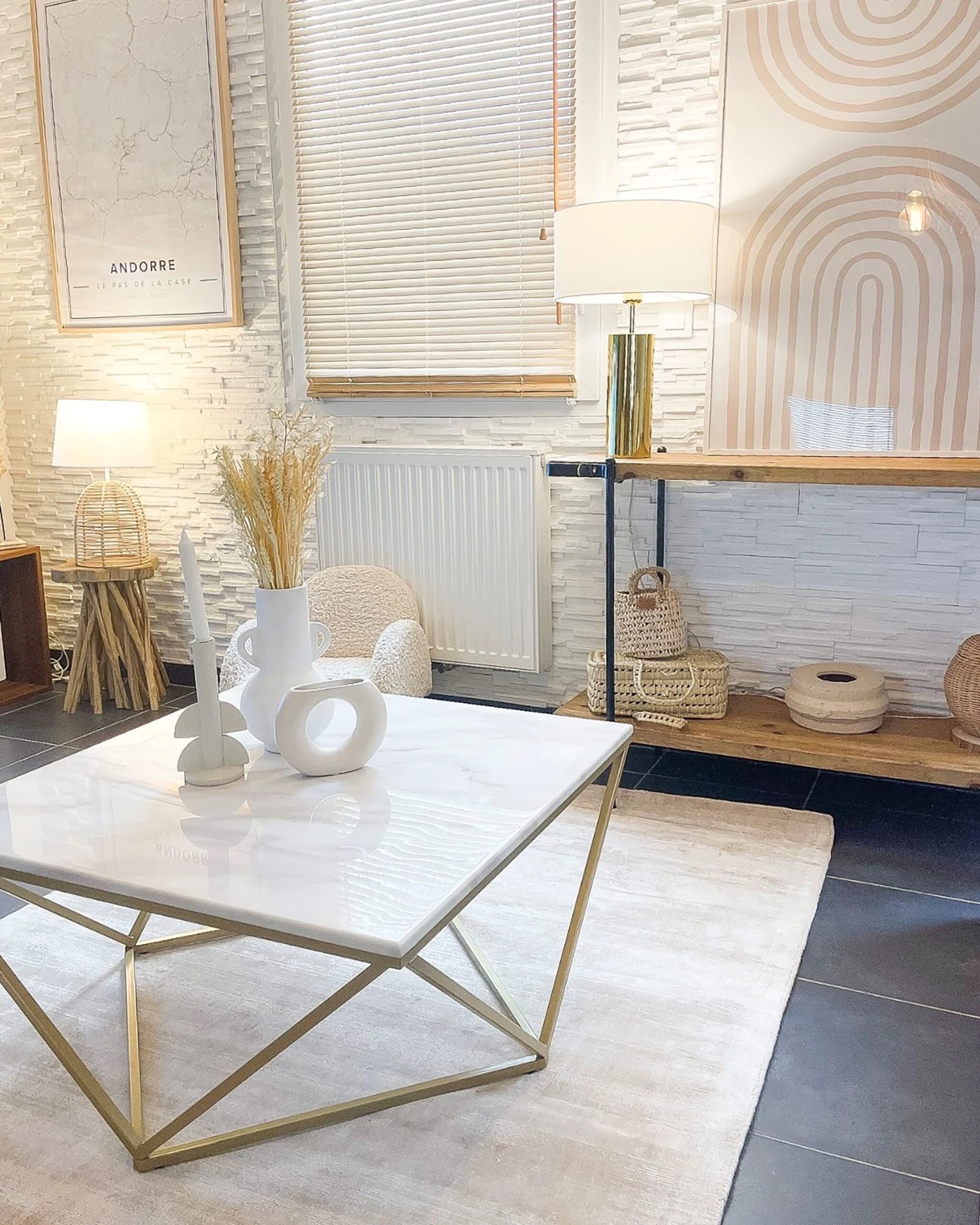 Coffee Table Marble Effect Beige And Gold MALIBU - Image 7