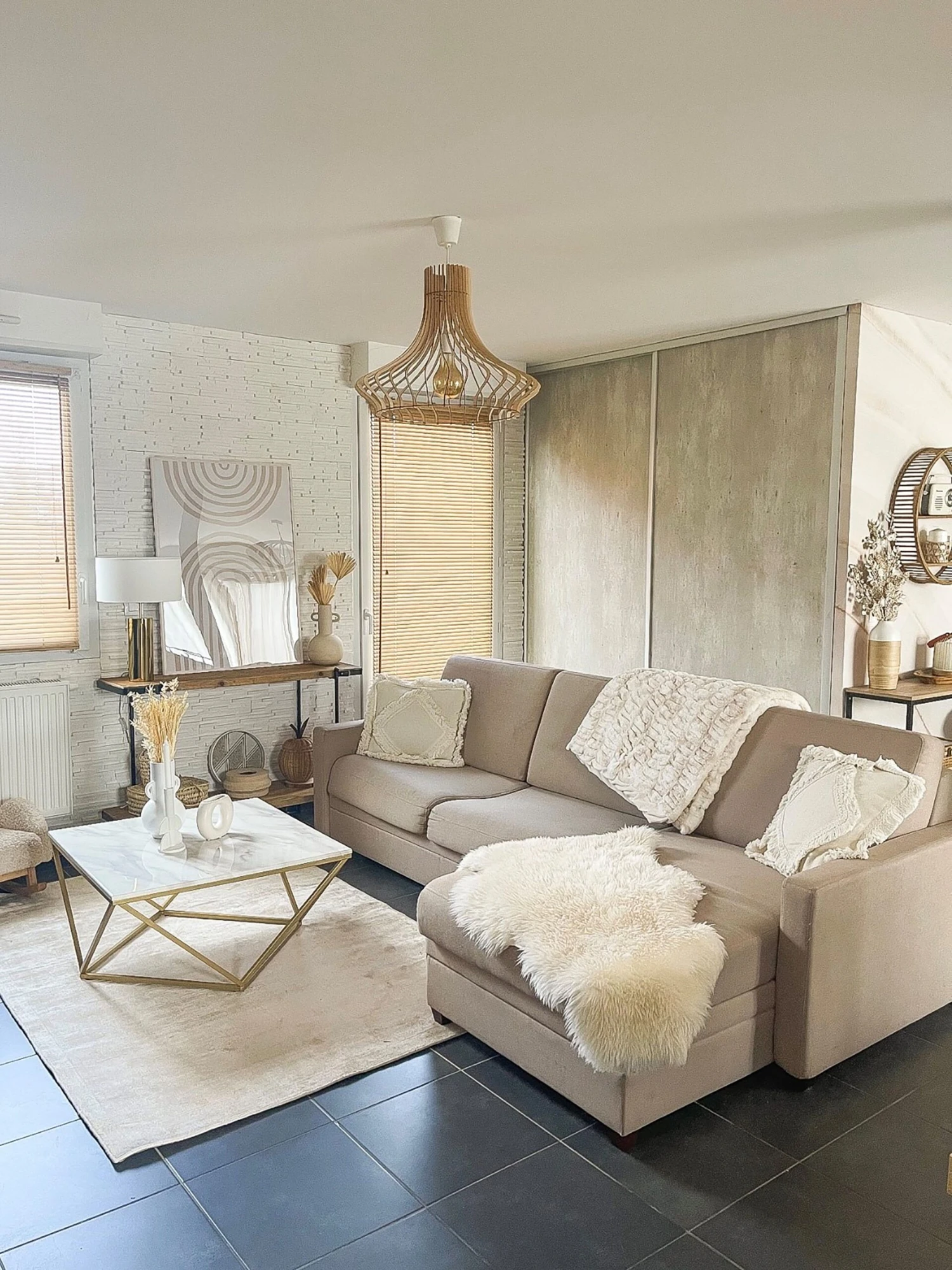 Coffee Table Marble Effect Beige And Gold MALIBU - Image 8