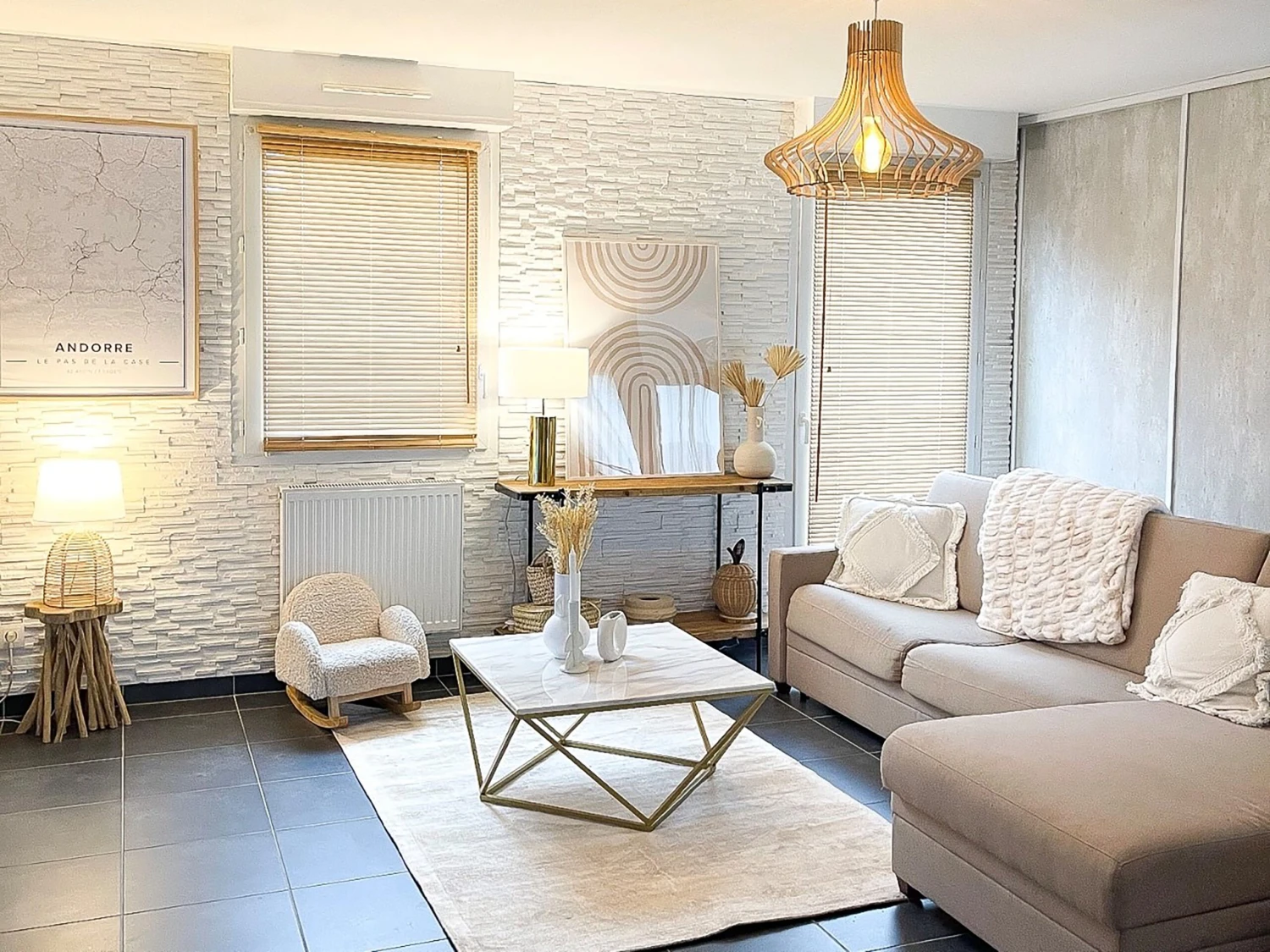 Coffee Table Marble Effect Beige And Gold MALIBU - Image 9