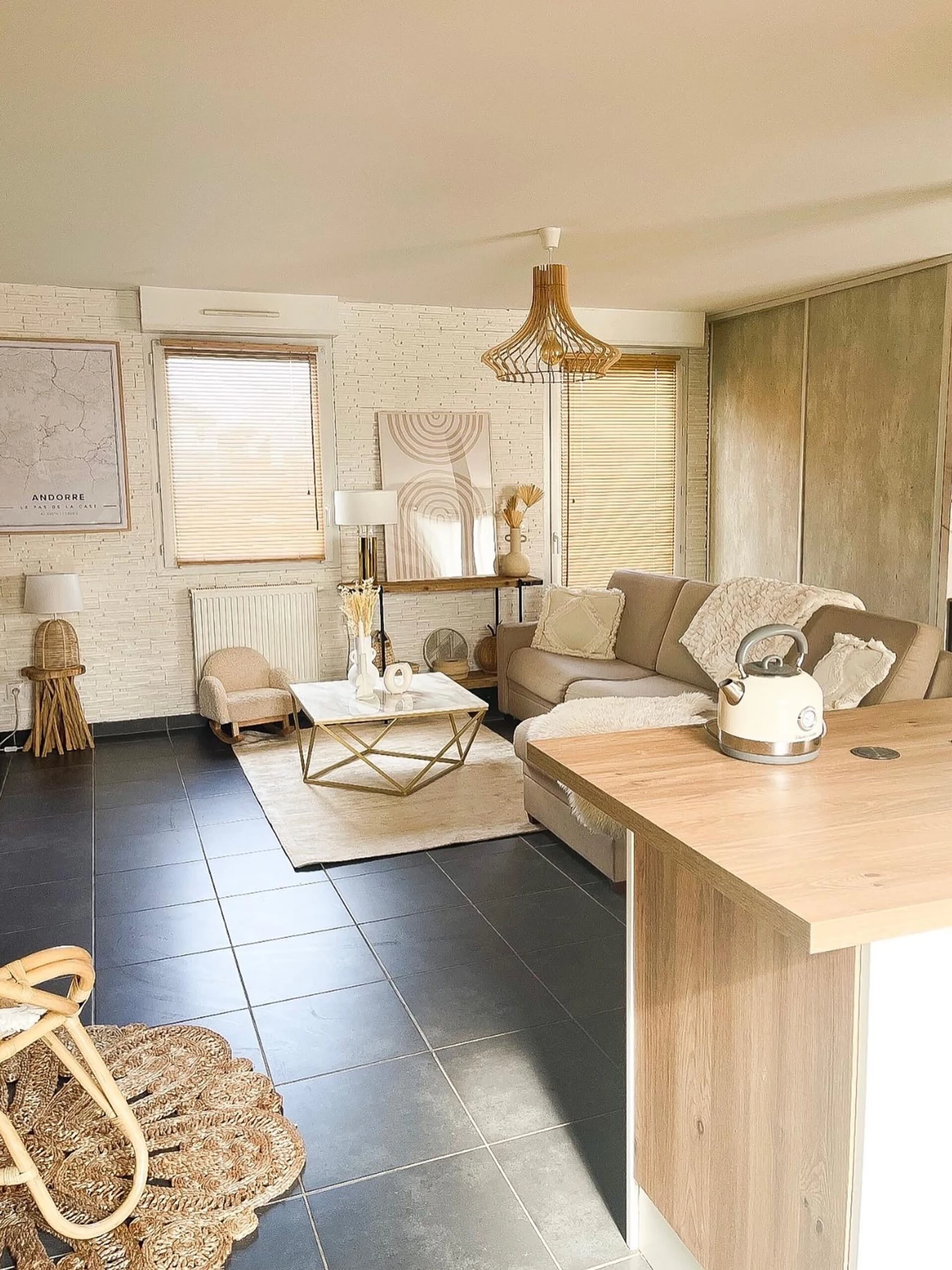 Coffee Table Marble Effect Beige And Gold MALIBU - Image 10