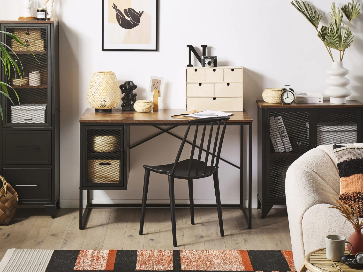 Home Office Desk With Cupboard 118 X 60 Cm Dark Wood With Black VINCE - Image 2