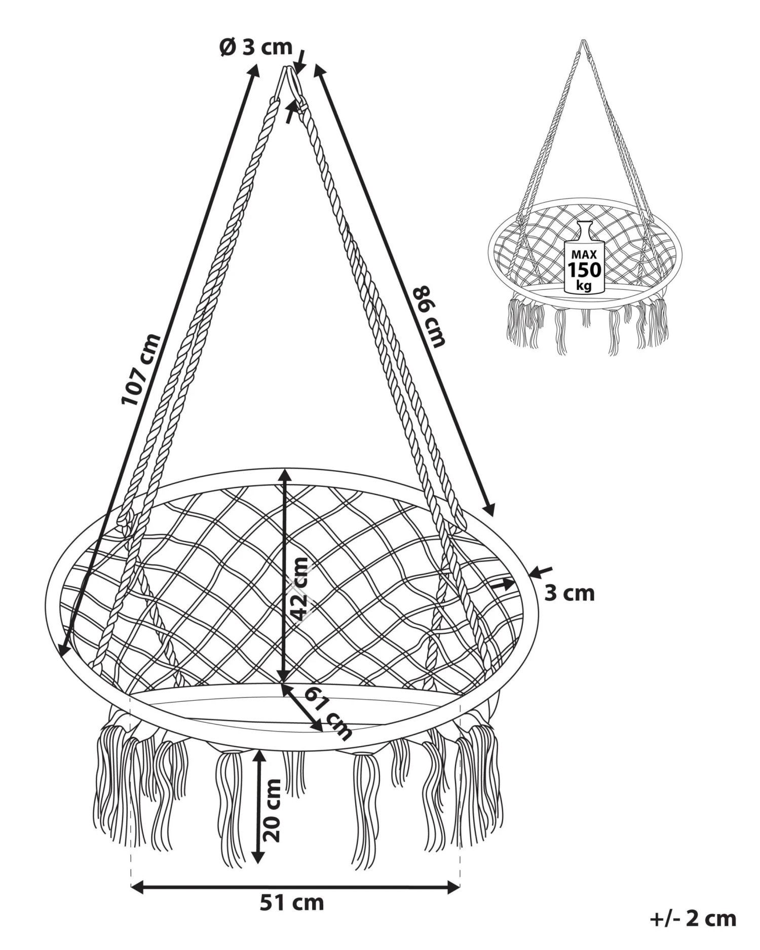 Macrame Hanging Chair Black GABELLA - Image 9
