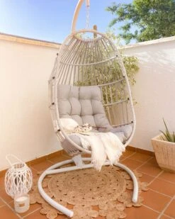 PE Rattan Hanging Chair With Stand Light Grey SESIA -Cheap Furniture Store undef src sa picid 824305 type whitesh image