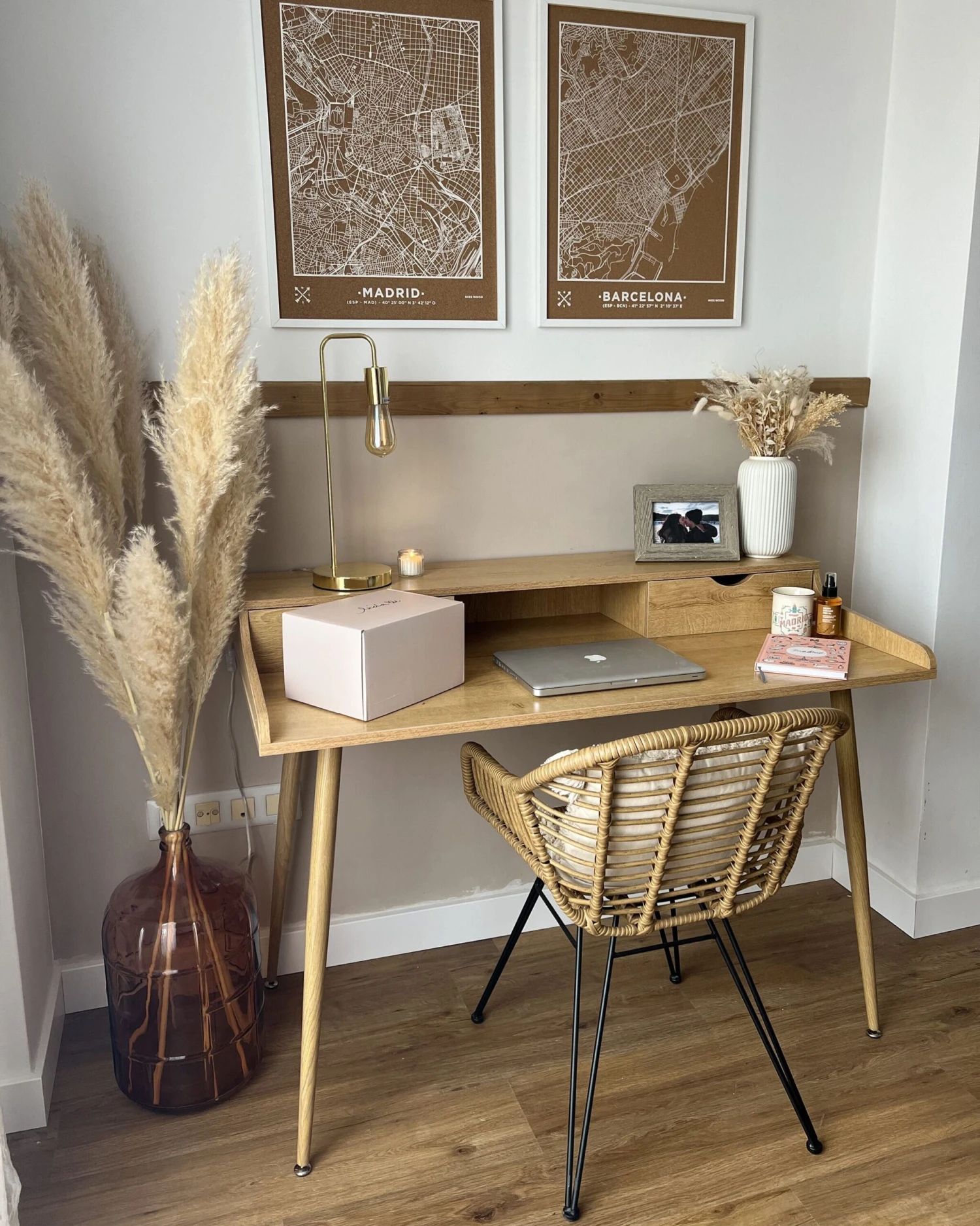 2 Drawer Home Office Desk With Shelf 120 X 60 Cm Light Wood LENORA - Image 4