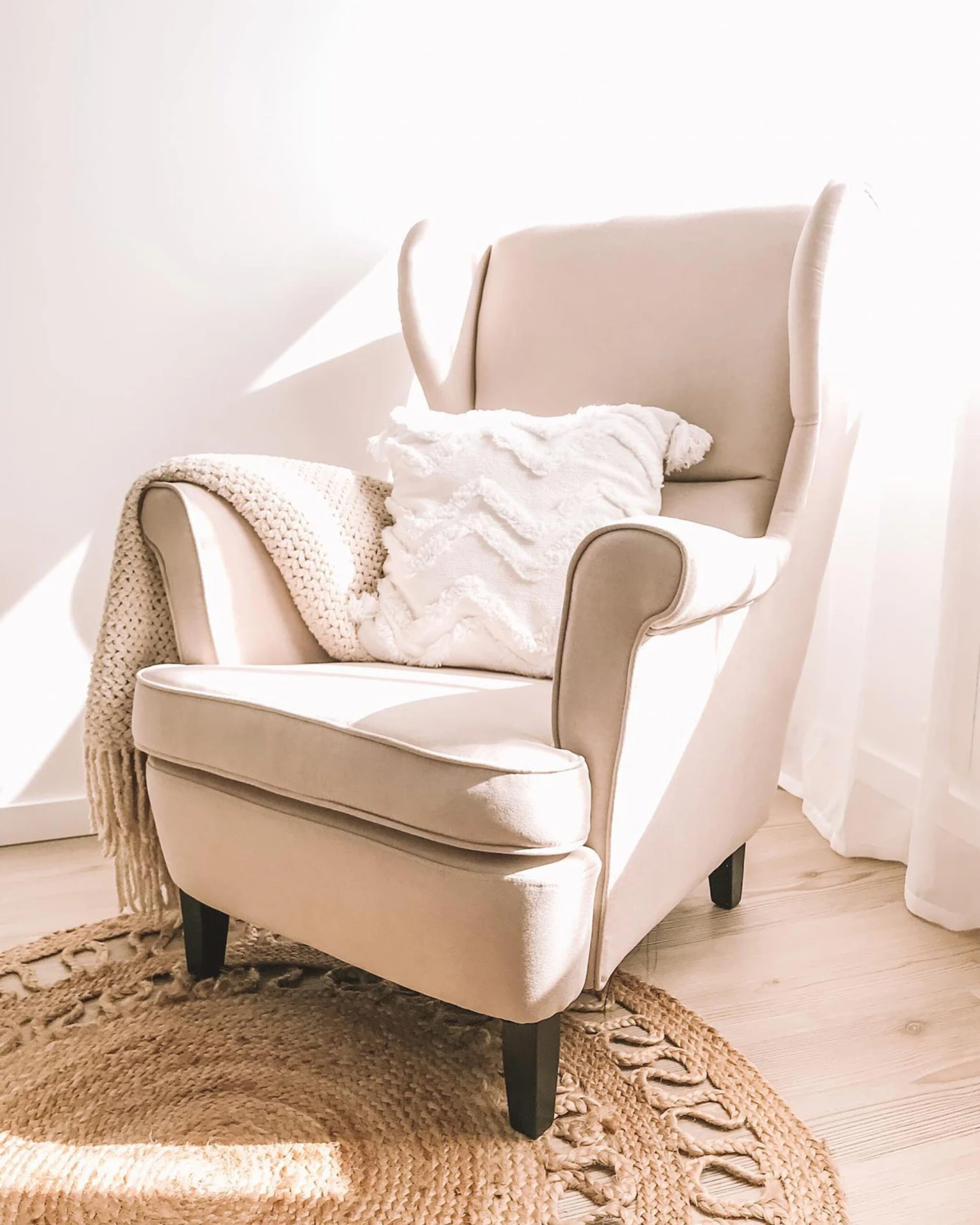 Fabric Wingback Chair Light Beige ABSON - Image 8