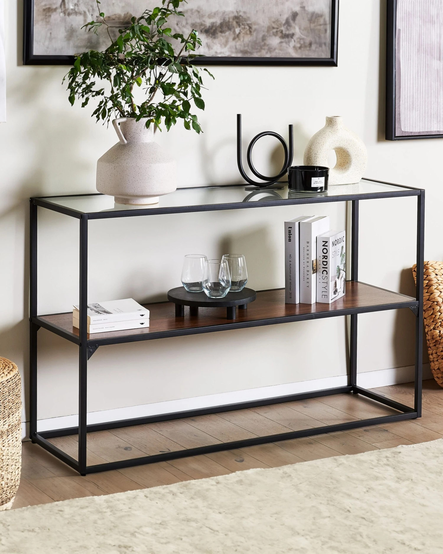 Glass Top Console Table Dark Wood And Black TAOS 4 Glass Top Console Table Dark Wood And Black TAOS - Image 2