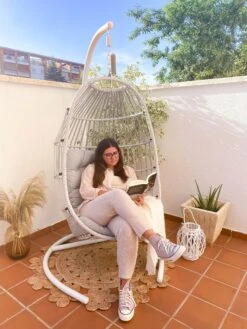 PE Rattan Hanging Chair With Stand Light Grey SESIA -Cheap Furniture Store undef src sa picid 828257 type whitesh image