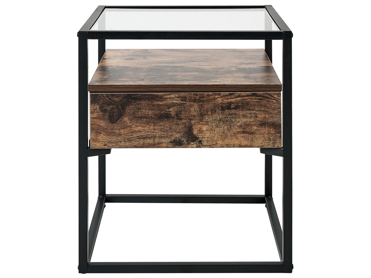 1 Drawer Glass Top Side Table Dark Wood With Black MAUK - Image 5