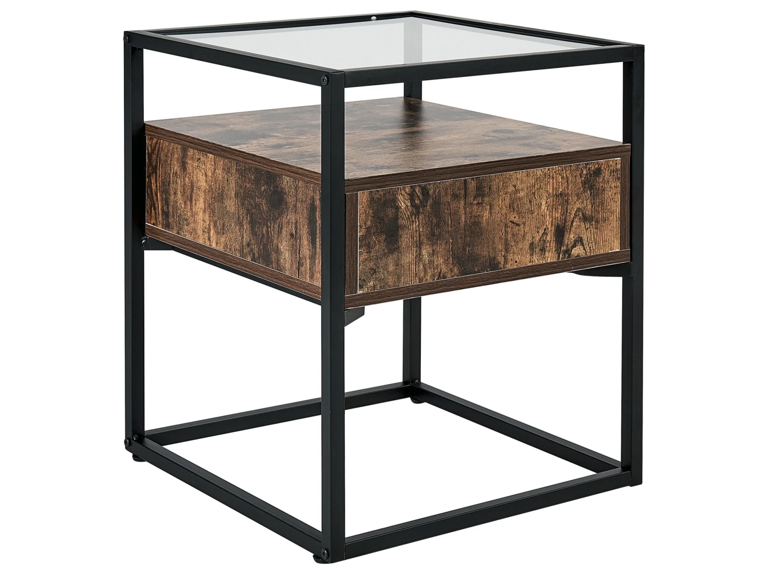 1 Drawer Glass Top Side Table Dark Wood With Black MAUK - Image 6